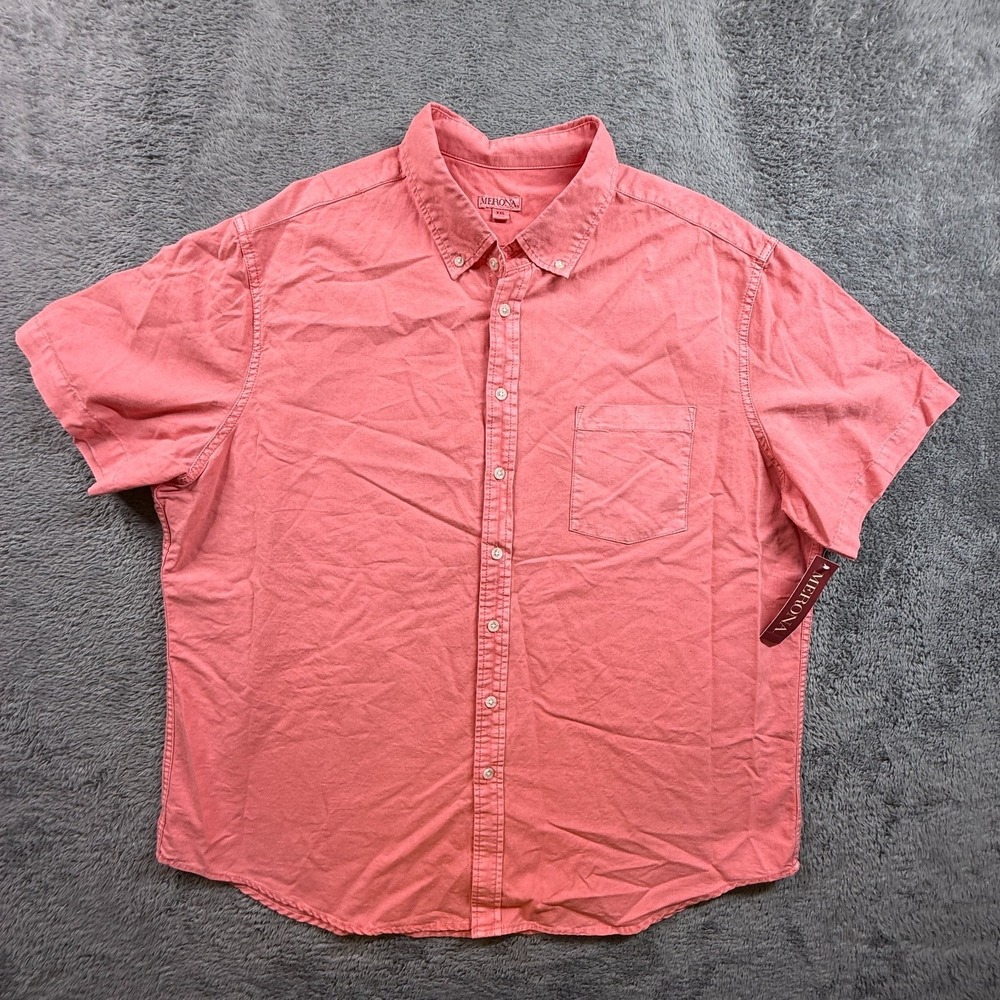 Merona Mens XXL Button Up Short Sleeve Shirt Coral Pink Cotton Collared New